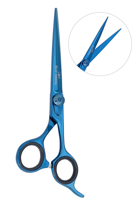 Professionele kappersschaar – marineblauw gecoat, precisie kappers- en salonschaar