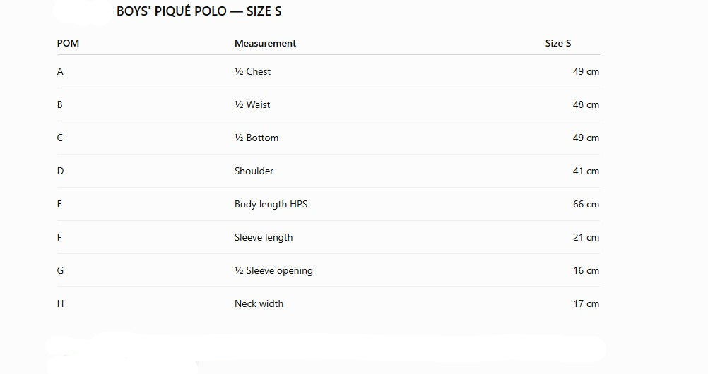 polo size chart 