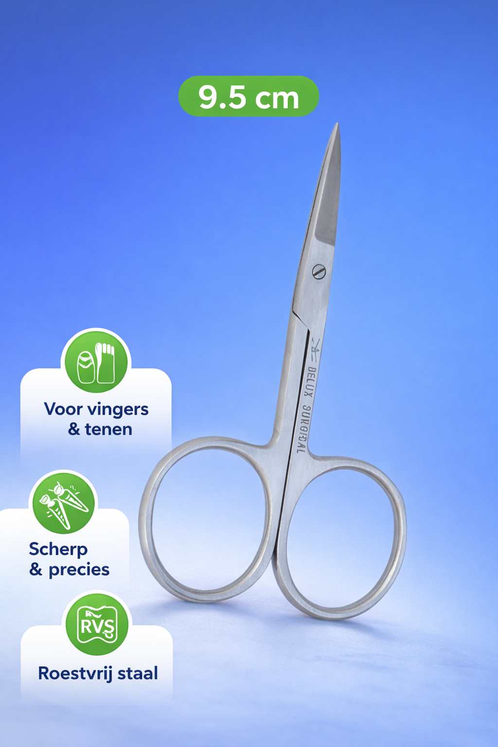 Professional Nail Scissors 9.5 cm – Stainless Steel Manicure & Pedicure Scissors – Precision Scissors for Fingernails, Toenails & Cuticles