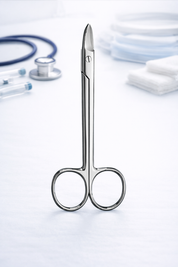 Bebe Kronenschere 9 cm gebogen – Feine chirurgische Präparierschere – Pädiatrisches Instrument
