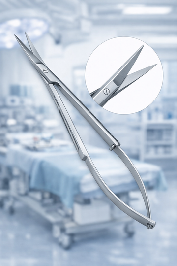 Castroviejo Scissors 14 cm Curved – Microsurgical Spring Scissors – Fine Tip Stainless Steel