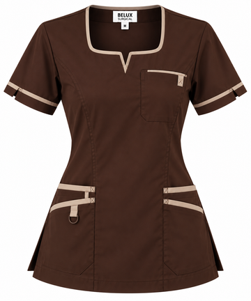Women's Premium Wrap-Neck Medical Scrub Set Dark Brown