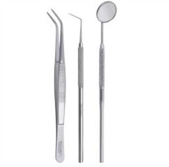 Dental Examination Set 1 – Mouth Mirror, Straight Explorer, Tweezers