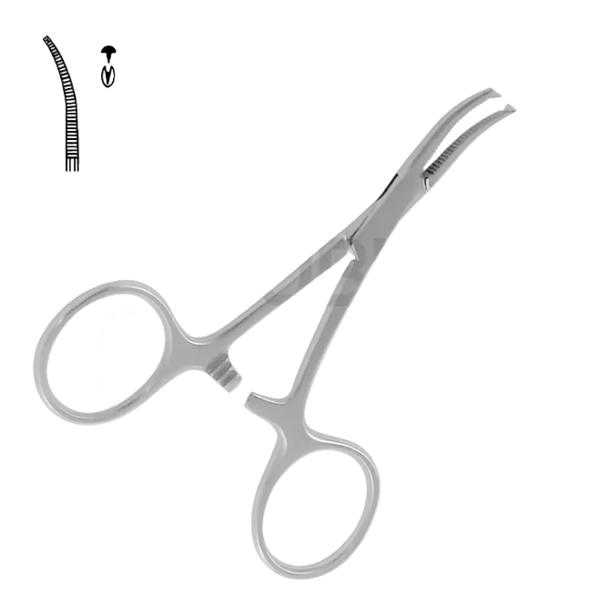 Micro-mosquito artery clamp curved 1x2 teeth 12.0cm