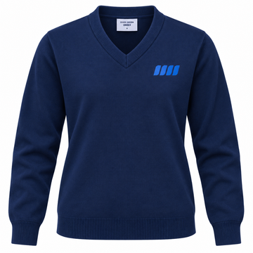 Unisex Navy Blue V-Neck School Jumper – Knitted