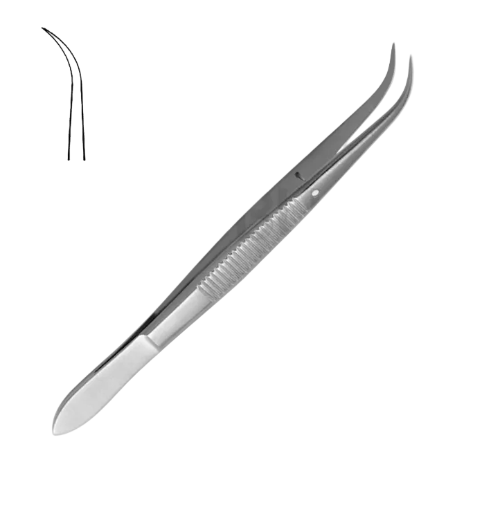 Splinter tweezers with pin, smooth curved, 10.5 cm